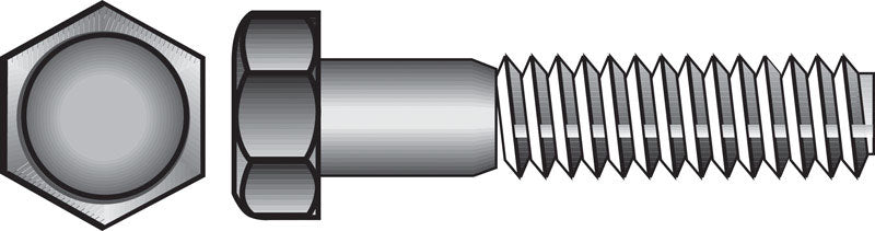 Emery Jensen Grade 2 stainless steel 1/4-inch hex bolt, 4-inch length with NC threading, shown in close-up detail.