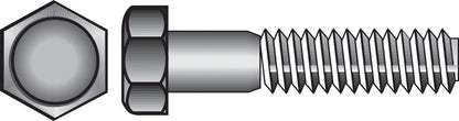Emery Jensen Grade 2 stainless steel hex bolt, 3/8 inch diameter, 1-1/2 inch length, shown on white background.