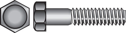 Stainless steel grade 2 hex bolt, 3/8 inch diameter and 1-1/4 inch length, from Emery Jensen, showing threaded shank and hex head.