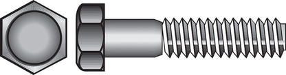 Emery Jensen Grade 2 stainless steel hex bolt, 3/8 inch diameter, with 2-inch length, showing smooth, threaded surface and hex head.