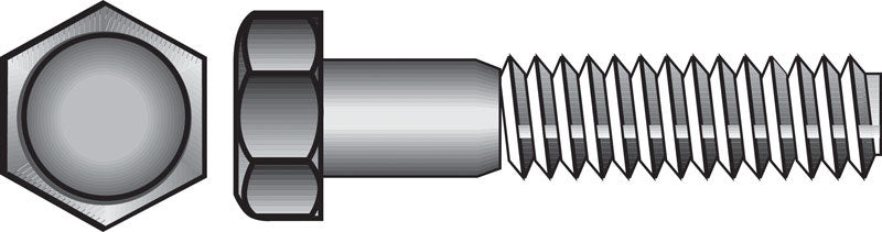 Emery Jensen Grade 2 stainless steel hex bolt, 5/16-18 thread, 2.5 inches long, with hex head and smooth finish.