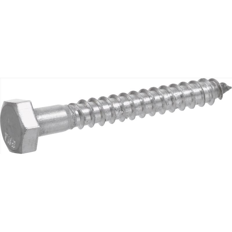 Stainless steel lag bolt 1/2 inch by 2 inches from Emery Jensen, showing the threaded metal bolt on a neutral background.