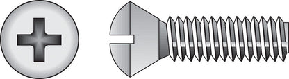 Stainless steel machine screw by Emery Jensen with 1/4-20 threads and 1-1/2 inch length, shown in close-up on a white background.