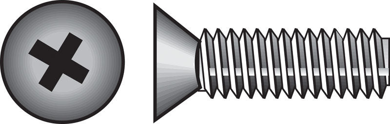 Emery Jensen stainless steel machine screw PH FH6-32X1-1/2 showing a close-up of the threaded screw with a Phillips head.