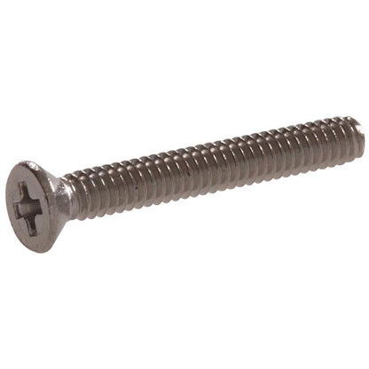 Emery Jensen stainless steel machine screw FH8-32x1-1/4 with Phillips head, shown in close-up on a clean background.