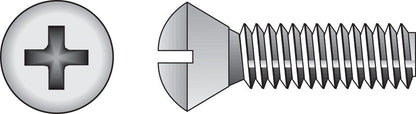 Stainless steel machine screw by Emery Jensen, Phillips head, 6-32×1/2 inch, with a threaded shaft for fastening applications.