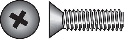 Emery Jensen SS machine screw, 6-32 x 1 inch, metal fastener with Phillips flat head, close-up image showing threading and head design