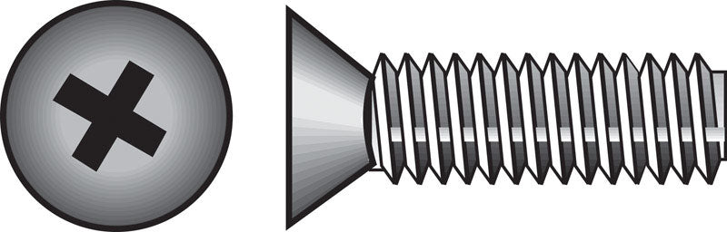 Emery Jensen SS machine screw, 8-32x1 inch, metal fastener with Phillips flat head, shown in close-up image.