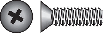 Emery Jensen SS machine screw, 8-32x1 inch, metal fastener with Phillips flat head, shown in close-up image.