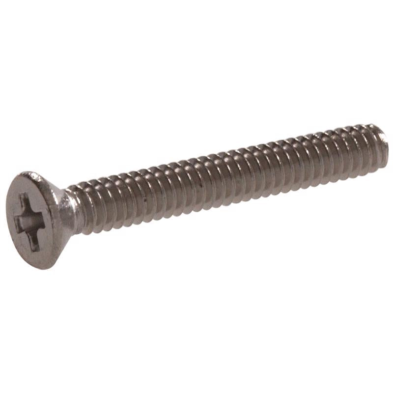 Emery Jensen SS machine screw PHFH10-32x1B100 with a zinc finish, shown in a close-up view of the threaded metal screw.