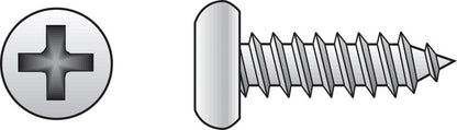 Emery Jensen stainless steel sheet metal screws, pan head, 6x1 inch, box of 100 for fastening sheet metal applications.