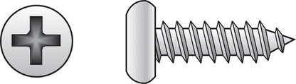 Emery Jensen SS sheet metal screw with pan head, size 12x1/2 inch, stainless steel construction, designed for metal fastening.