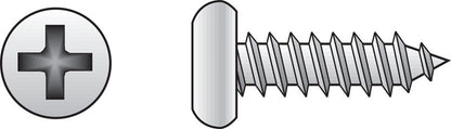 Emery Jensen stainless steel sheet metal screw, pan head, 12x3/4 inch, used for metal fastenings, shown in the image.