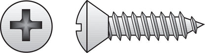 Emery Jensen stainless steel sheet metal screw, 10x2.5mm, B50, with Phillips oval head, used for metal fastening.