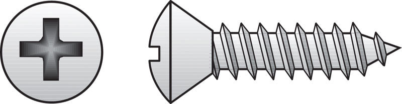 Stainless steel sheet metal screws from Emery Jensen, 14x2 inches, shown in a box of 10 for sheet metal fastening.