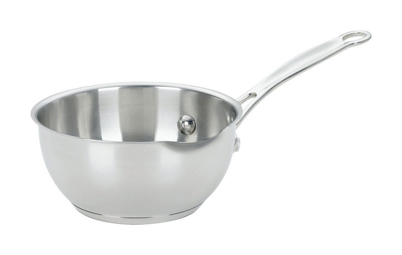 Emery Jensen stainless steel and carbon steel 1-quart saucepan with a handle, suitable for versatile cooking tasks.