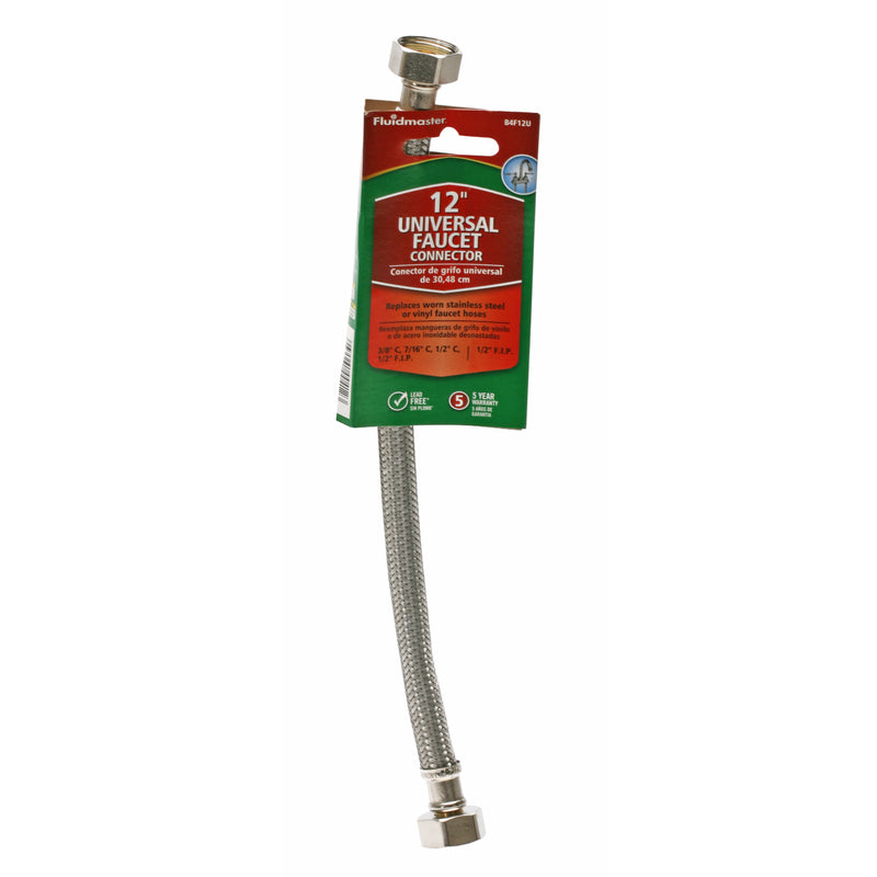 Emery Jensen stainless steel braided faucet extension fitting, 12-inch durable pipe connection for plumbing applications