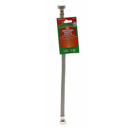 Emery Jensen stainless steel braided faucet fitting, 16-inch, durable and flexible for plumbing installations.