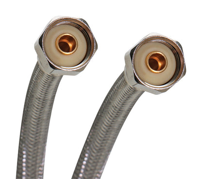Stainless steel braided faucet fitting by Emery Jensen, 20-inch durable connector for plumbing installations.
