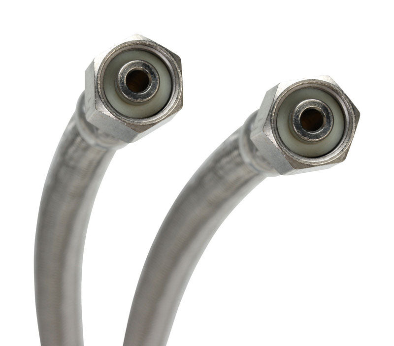 Emery Jensen stainless steel braided connector for 72-inch ice maker water line, durable and flexible plumbing component.