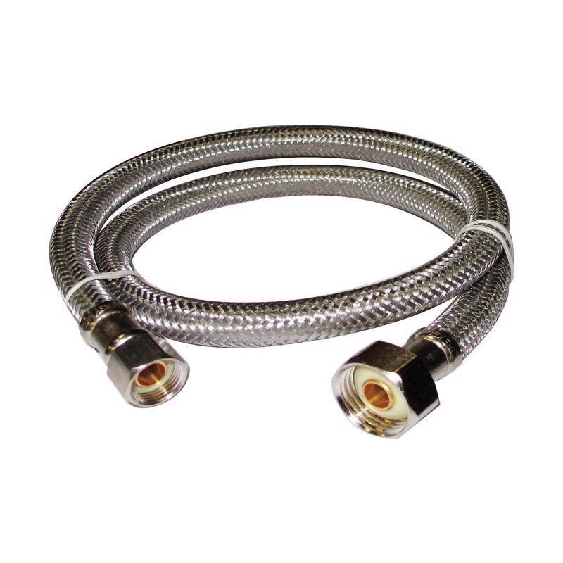 Emery Jensen stainless steel braided faucet supply line, 3/8x1/2 inch, 36 inches long, durable plumbing connector.