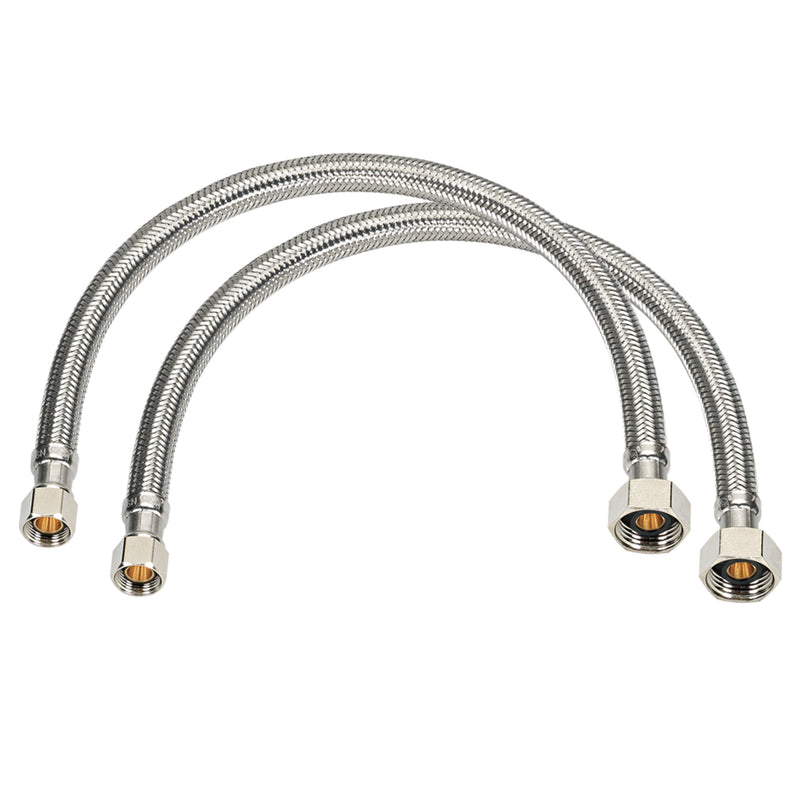 Emery Jensen stainless steel braided FCT CNNCTR 1/2x3/8 connectors, 2-pack, durable metal construction for plumbing fittings