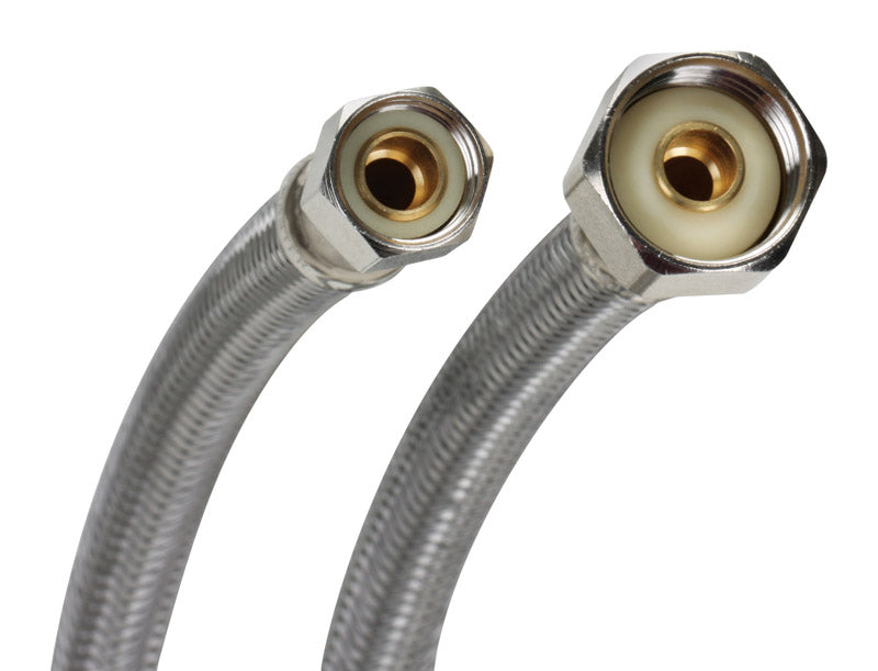 Emery Jensen stainless steel braided hose fitting SPPLY SS 3/8 CMP 1/2" IP9 showing durable braided exterior and fitting details
