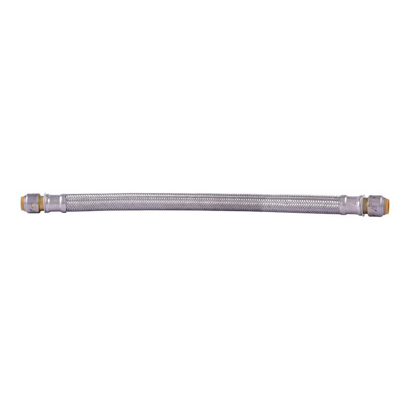 Stainless steel braided supply hose 1/2x18 inches by Emery Jensen, durable and flexible for plumbing applications.