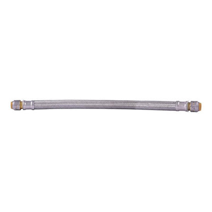 Stainless steel braided supply hose 1/2x18 inches by Emery Jensen, durable and flexible for plumbing applications.
