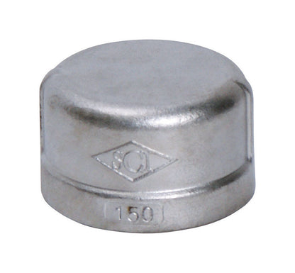Emery Jensen 1-inch stainless steel cap fitting for plumbing and piping applications, made of durable stainless steel.