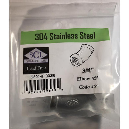 FEMALE ELBOW 45 3/8" SS