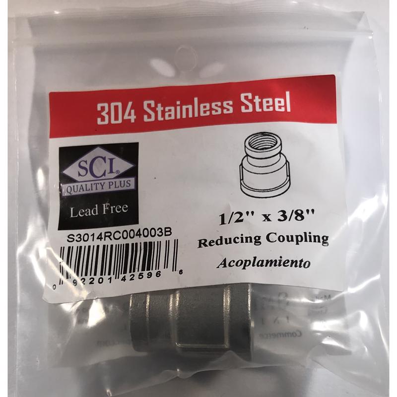 RECD COUPLING 1/2X3/8"SS