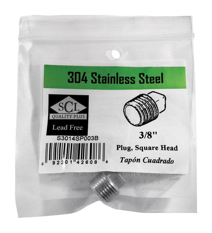 SQ HEAD PLUG 3/8" SS