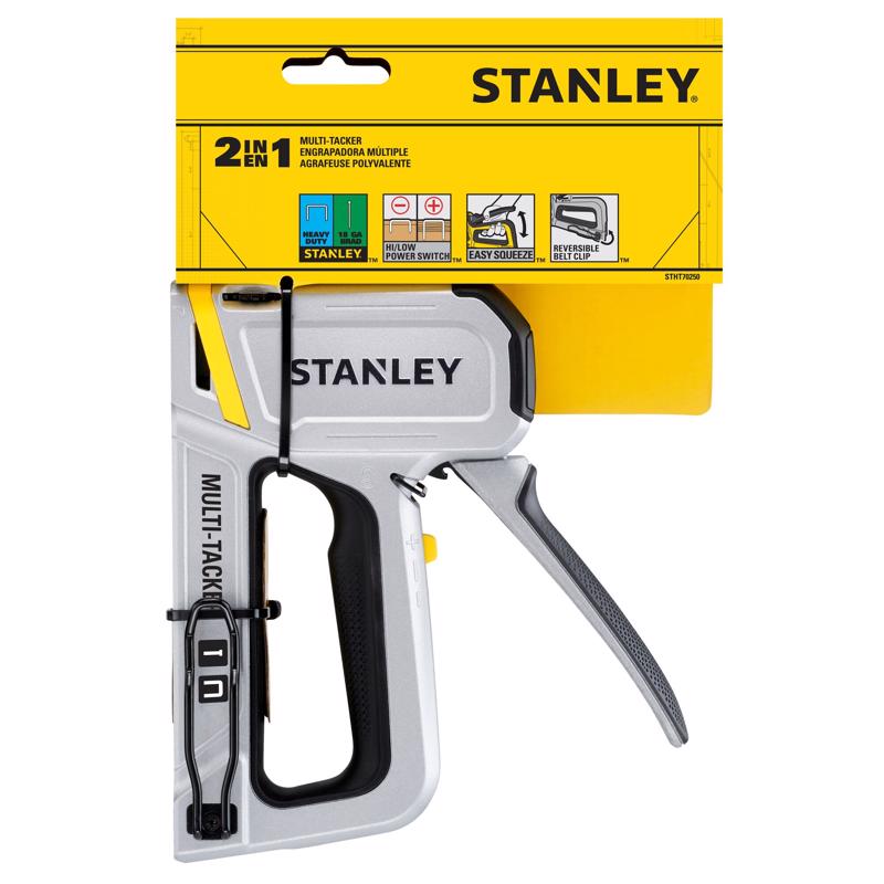 Emery Jensen Stanley staple and brad gun, heavy-duty staple gun and hammer tacker for upholstery and woodworking projects.
