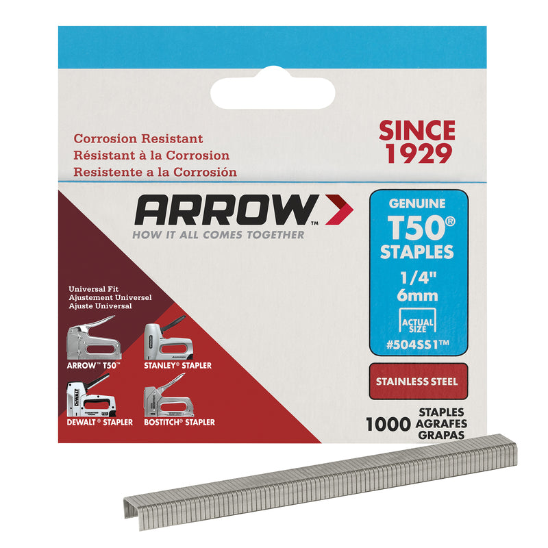 STAPLE 1/4" T50 STNLS - Pack of 5