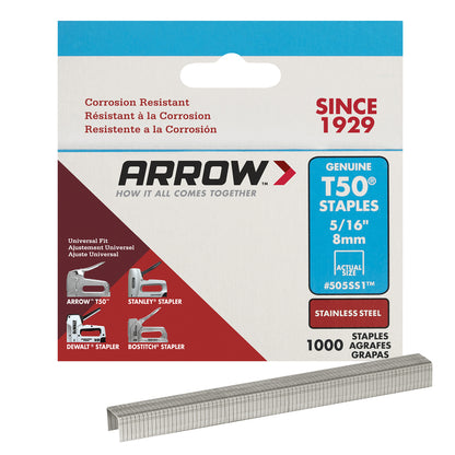 STAPLE 5/16" T50 STNLS - Pack of 5