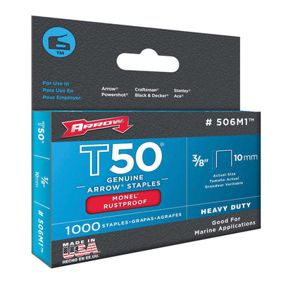Pack of five Emery Jensen staple staples in 3/8-inch Monel for durable, corrosion-resistant fastening, ideal for heavy-duty use.