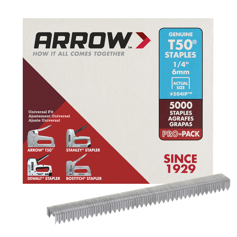 Emery Jensen T50 staples, 1/4 inch size, pack of 5000, suitable for heavy-duty stapling tasks.