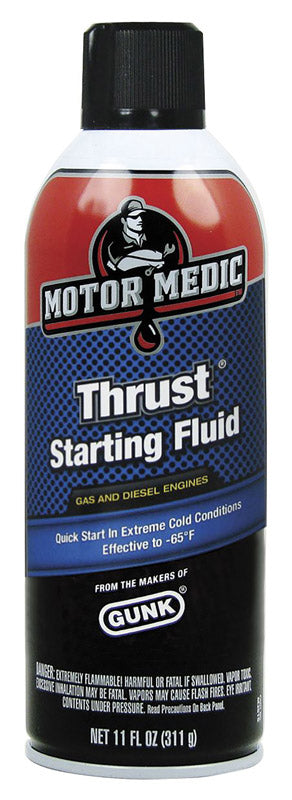 Emery Jensen Starting Fluid Thrust 11oz bottle, used for engine starting assistance, with a white container and label.