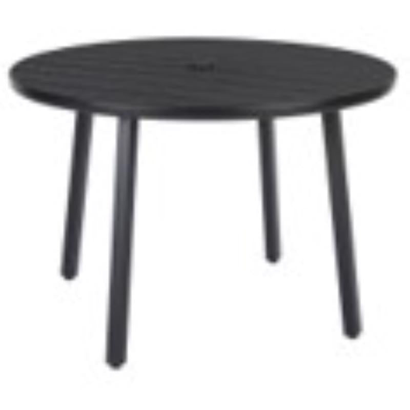 Black steel 42-inch dining table from Emery Jensen steel dining sets, showcasing a sleek, modern design with sturdy construction.