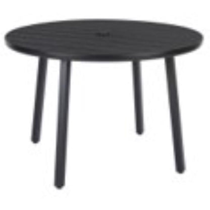 Black steel 42-inch dining table from Emery Jensen steel dining sets, showcasing a sleek, modern design with sturdy construction.
