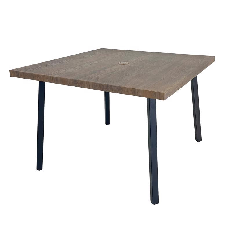 Emery Jensen steel dining table in a warm brown finish, 40-inch round table for modern dining room setups.