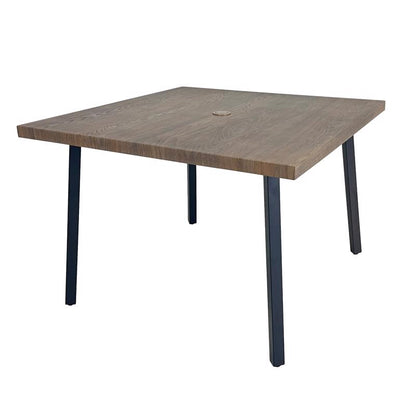 Emery Jensen steel dining table in a warm brown finish, 40-inch round table for modern dining room setups.