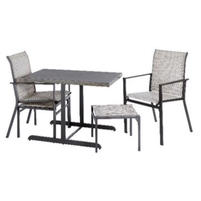 Emery Jensen Sawyer 5-piece steel bistro dining set with two chairs and a small round table, outdoor patio furniture.