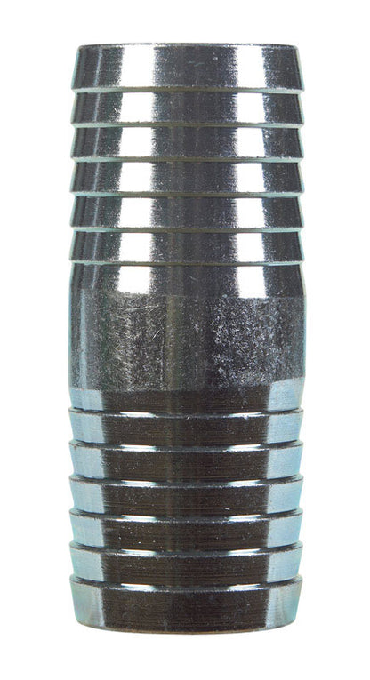Steel insert fittings for couples, Emery Jensen Galv 1.5 inch barbxbarb, durable industrial steel connector for piping systems.