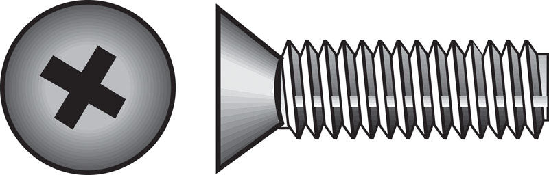 Emery Jensen steel machine screw FH PHL MS Z 1/4-20x1 1/2 with threaded zinc coating, close-up view.