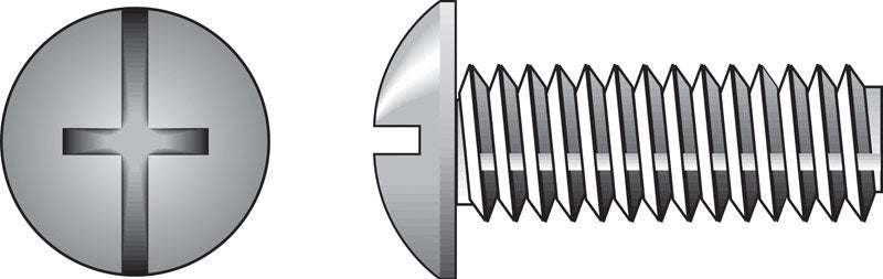 Emery Jensen steel machine screw combo 8-32x1.25 with a Phillips head, shown in a close-up image.