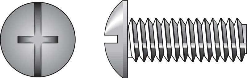 Emery Jensen steel machine screw combo 8-32x3/4 inch with Phillips head, shown in a close-up image.