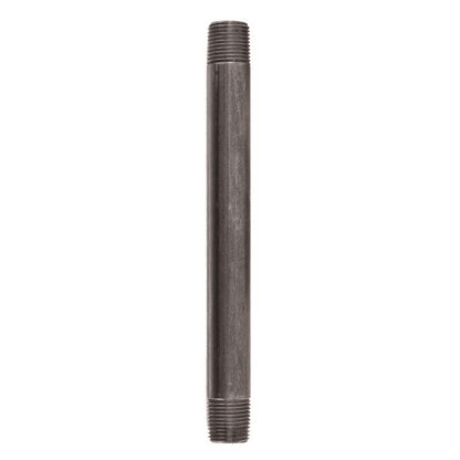 Black steel nipple fitting, 1/2" x 8", used for plumbing connections, from Emery Jensen, with a 12-inch length.