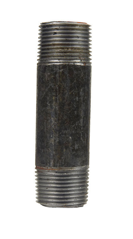 Black steel nipple fittings, 2 x 4 inches, from Emery Jensen, featuring threaded connections and durable construction.